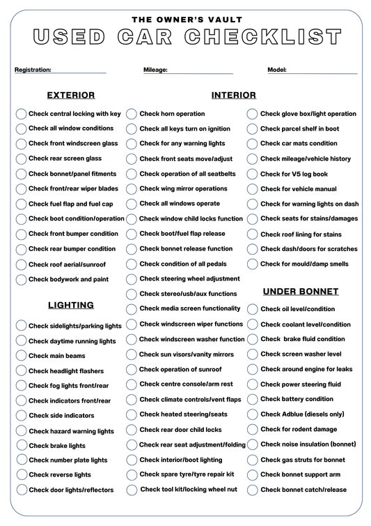 Used Car Checklist